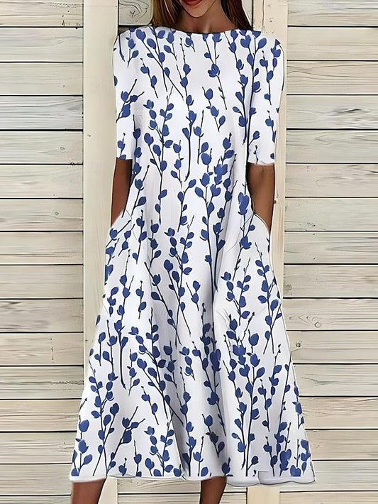 Mirielle | Midi-sommarklänning med kustblommor och rund hals